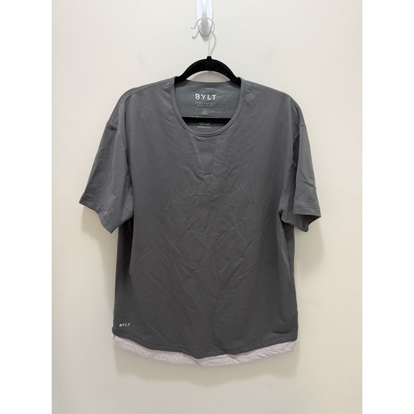 BYLT Basics Drop-Cut Dual‎ Layer Short Sleeve Shirt Gray – Size XL - Picture 1 of 8